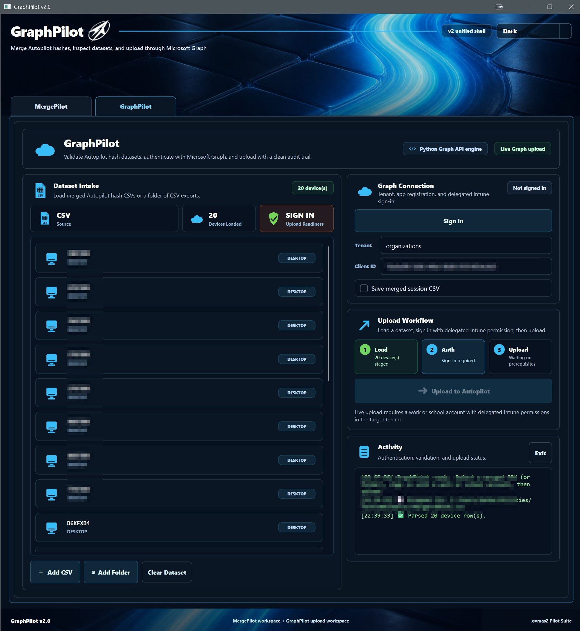 GraphPilot multi-device review workspace